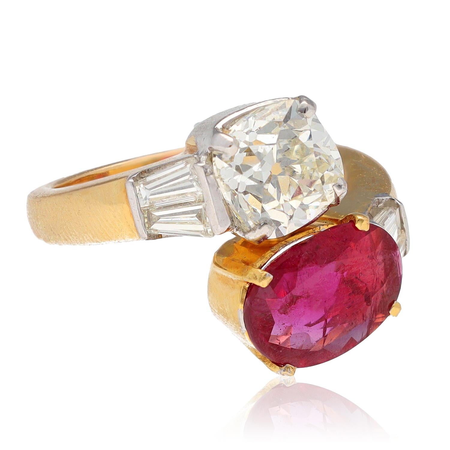 Ruby and Diamond Deux Pierres Ring