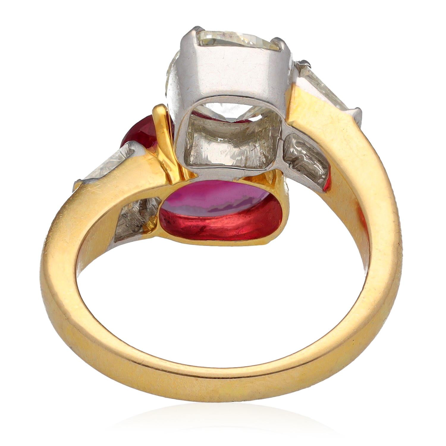 Ruby and Diamond Deux Pierres Ring