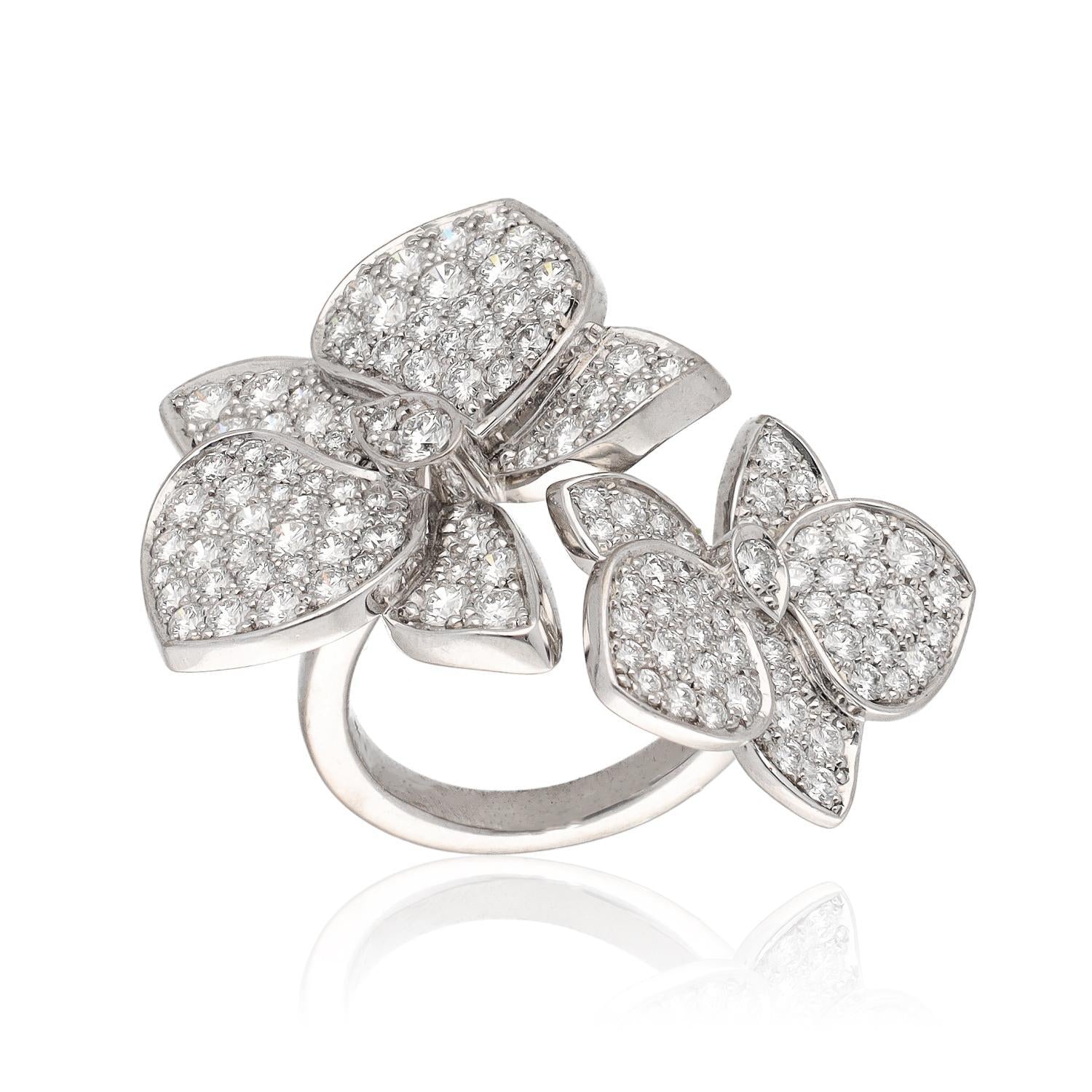 CARTIER Caresse d’Orchidées 18K White Gold Diamond Flower Ring
