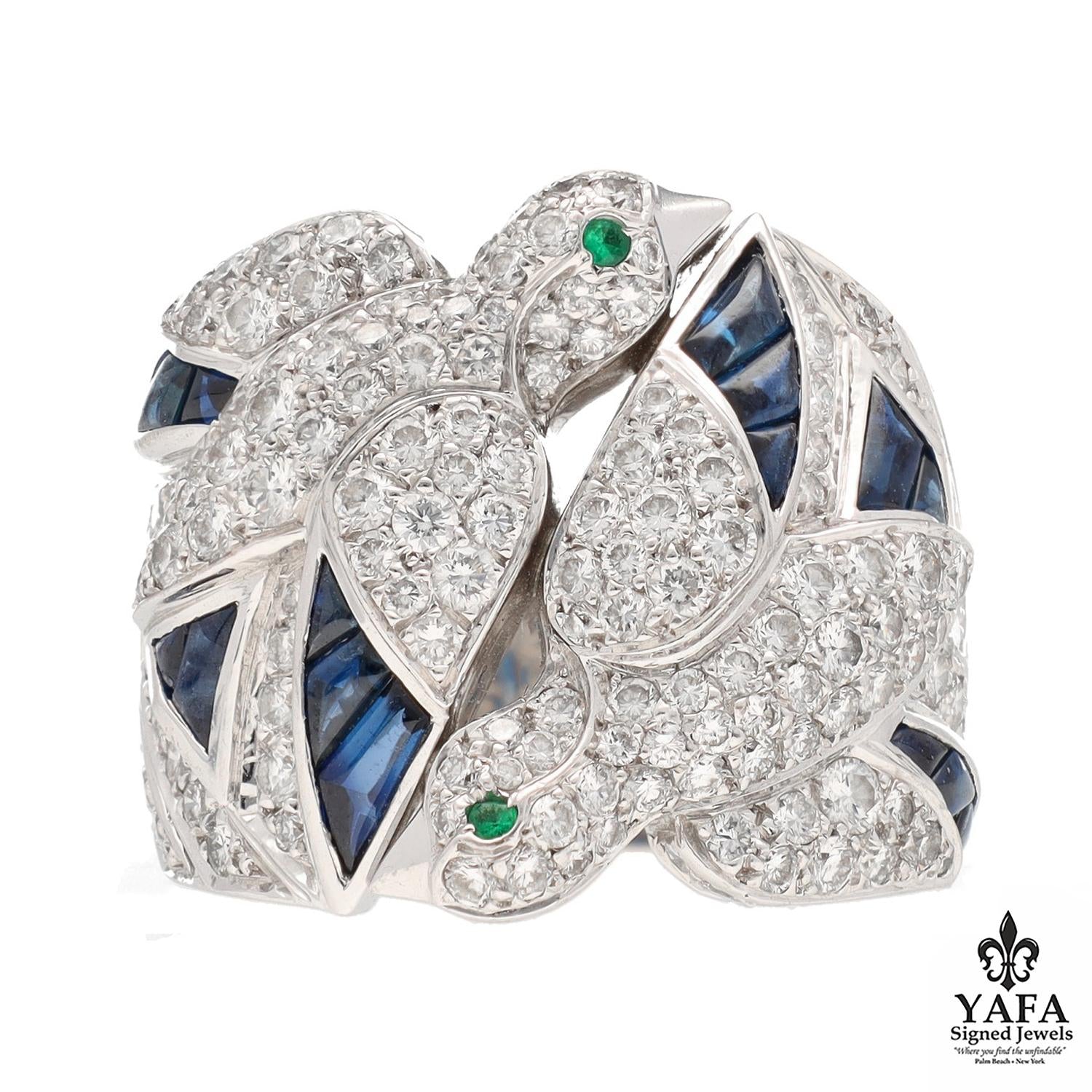 Cartier Diamond and Sapphire Dove Les Oiseaux Liberes Ring