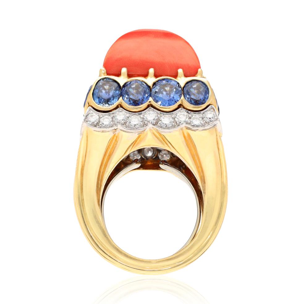 DAVID WEBB Coral, Sapphire & Diamond Ring