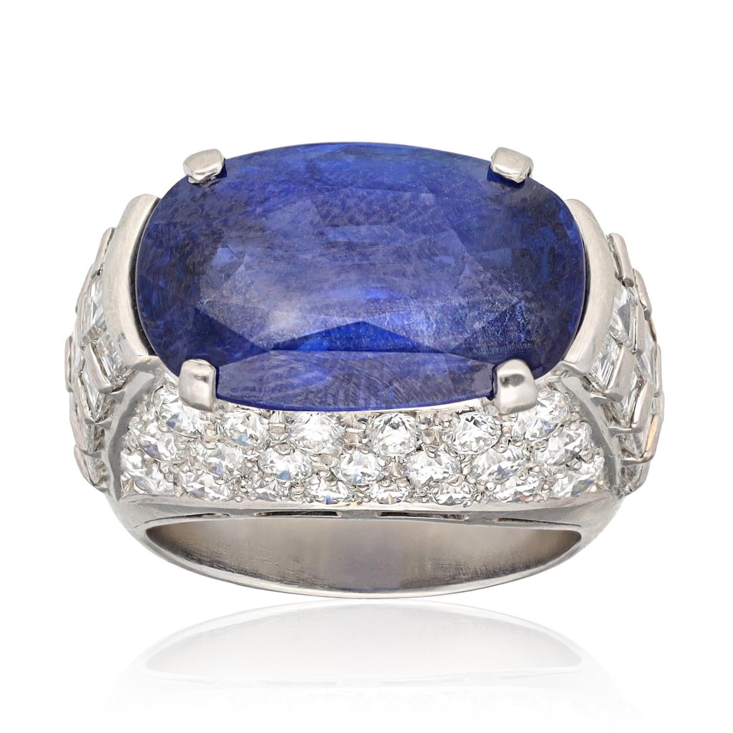 BULGARI Platinum Diamond and Oval-Shaped Ceylon No Heat Sapphire Ring