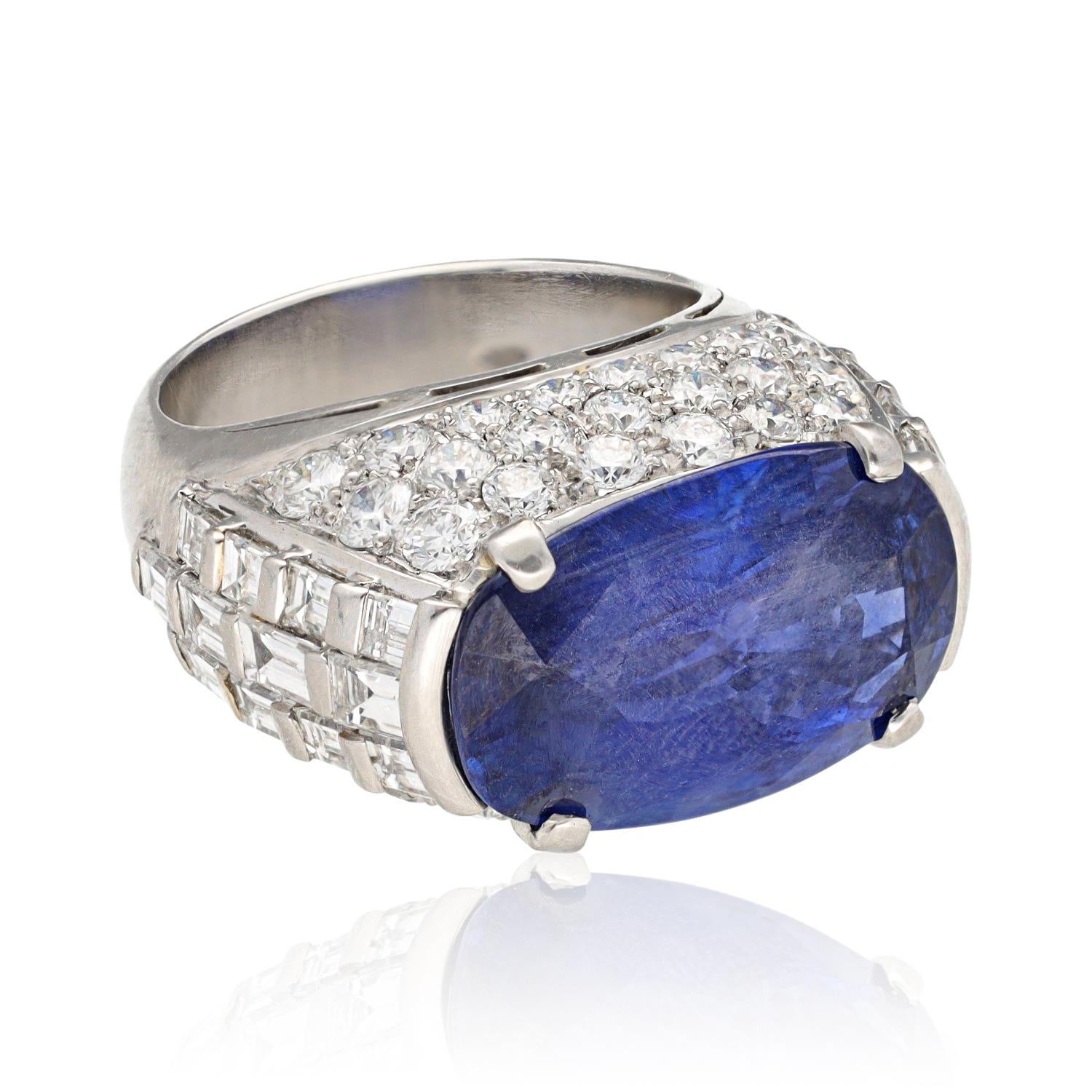 BULGARI Platinum Diamond and Oval-Shaped Ceylon No Heat Sapphire Ring
