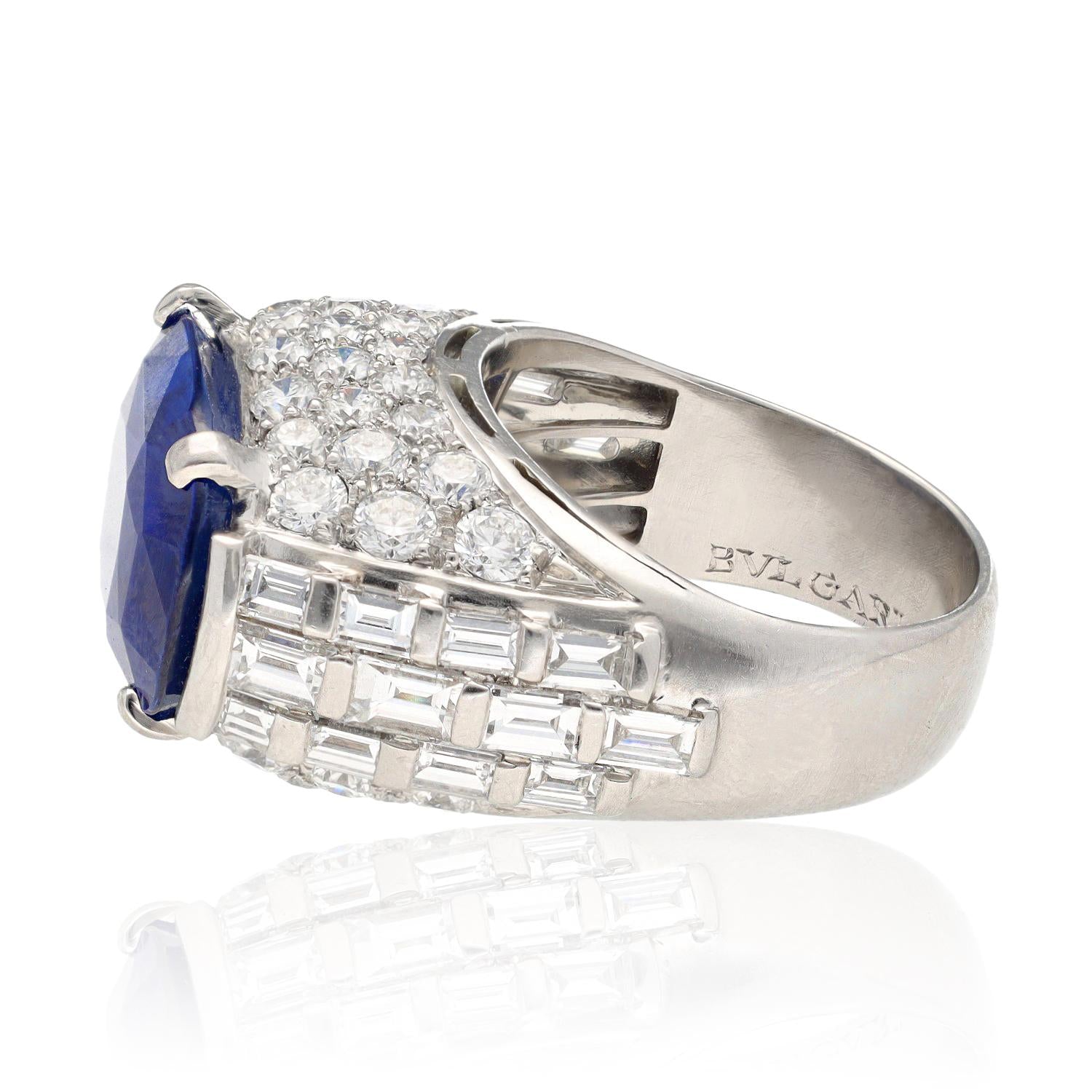 BULGARI Platinum Diamond and Oval-Shaped Ceylon No Heat Sapphire Ring