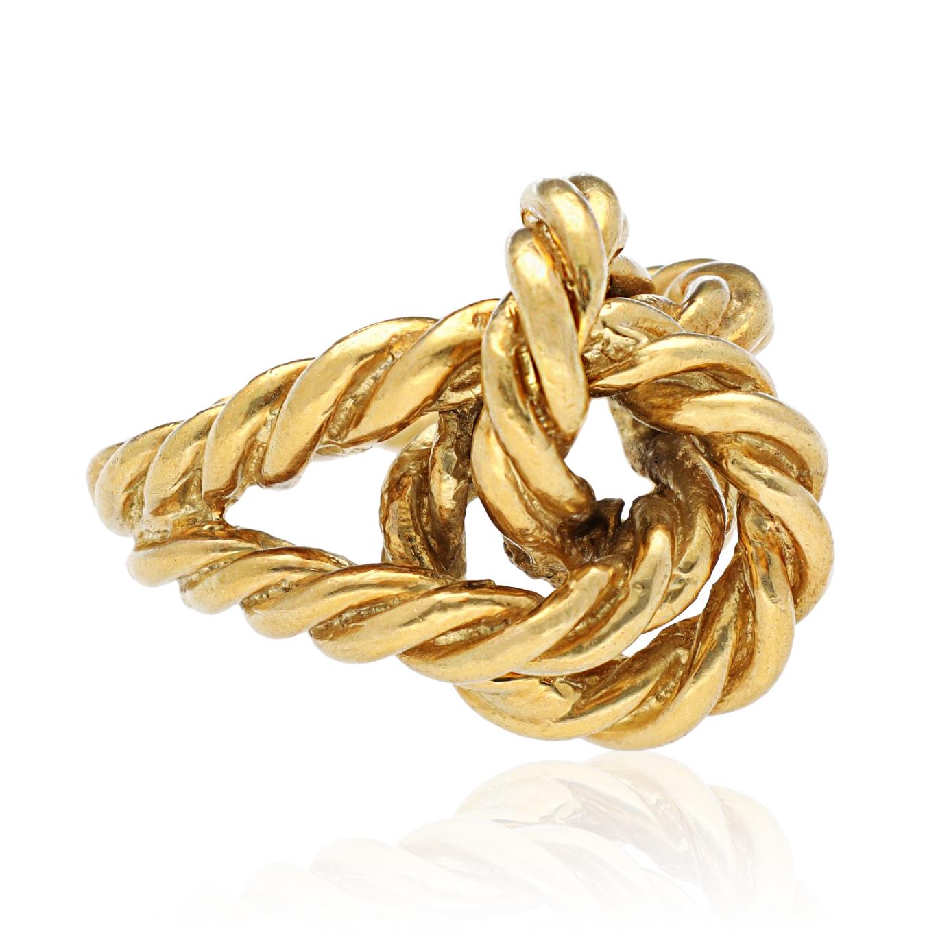 18K Yellow Gold Rope Chain Motif Knot Ring