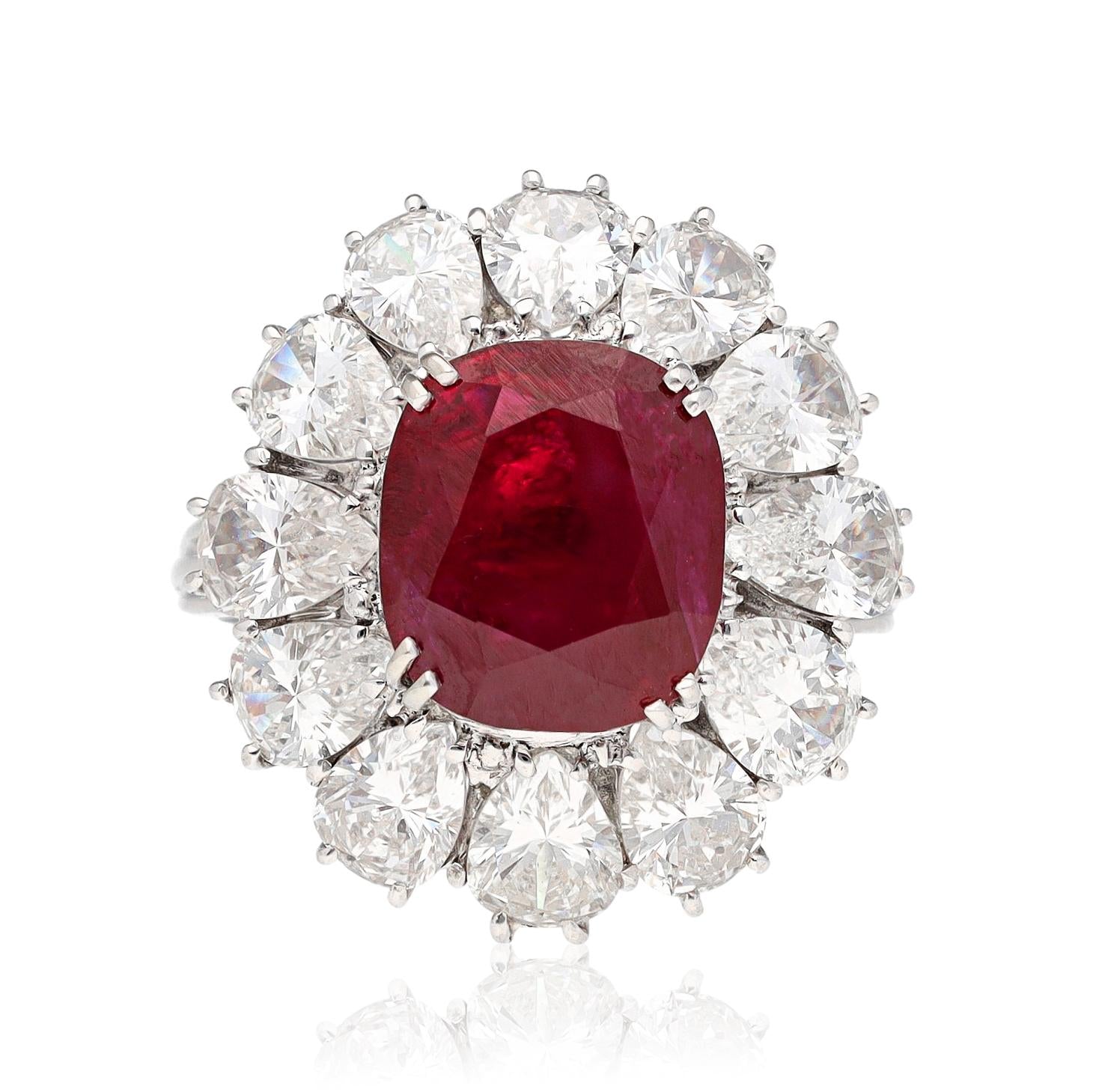 Cushion Shape Burma No Heat Ruby and Diamond Ring
