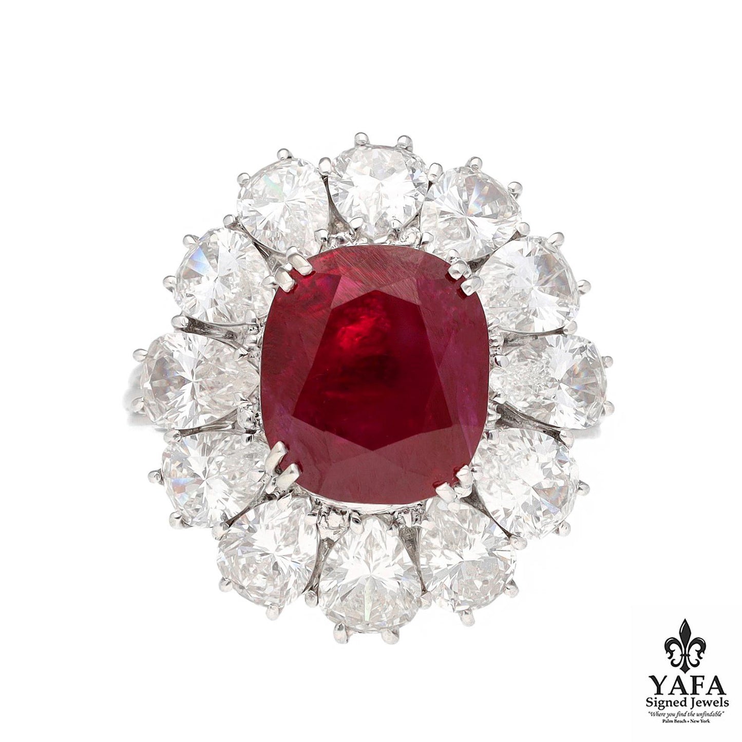 Cushion Shape Burma No Heat Ruby and Diamond Ring