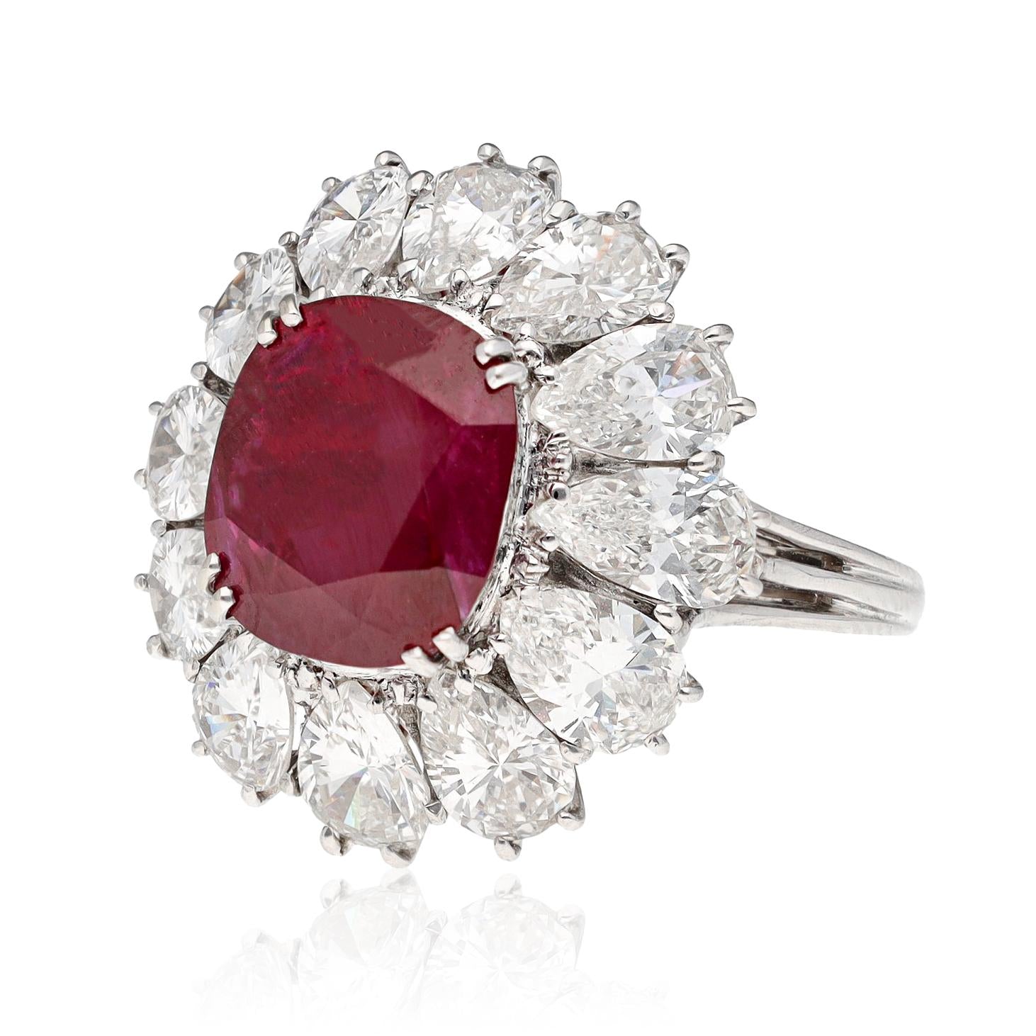 Cushion Shape Burma No Heat Ruby and Diamond Ring