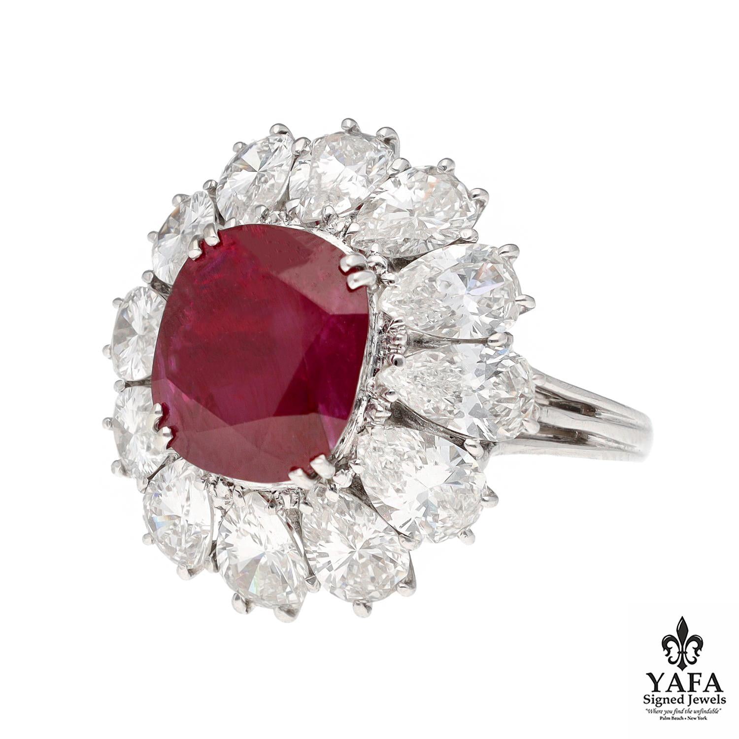 Cushion Shape Burma No Heat Ruby and Diamond Ring