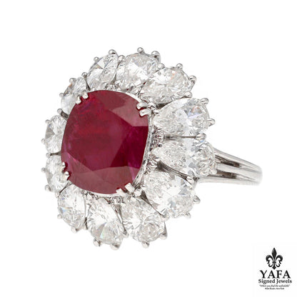 Cushion Shape Burma No Heat Ruby and Diamond Ring