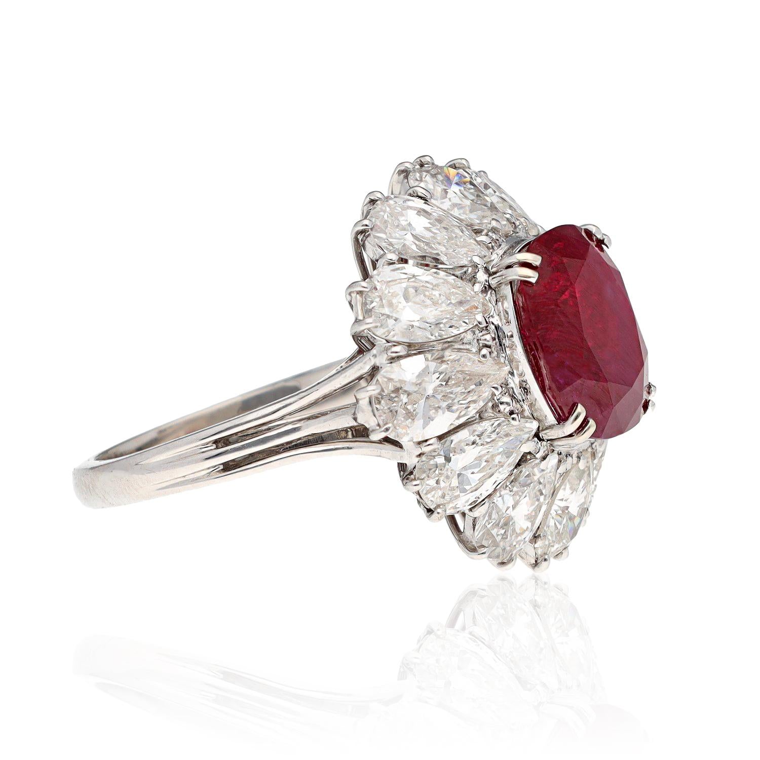 Cushion Shape Burma No Heat Ruby and Diamond Ring