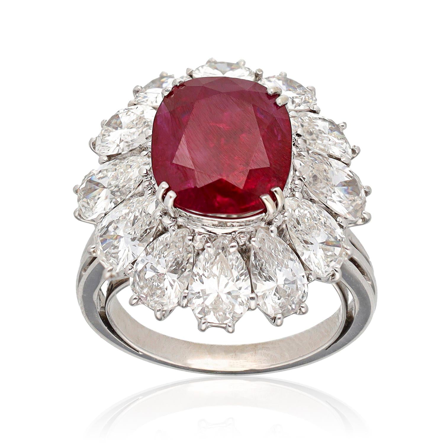 Cushion Shape Burma No Heat Ruby and Diamond Ring