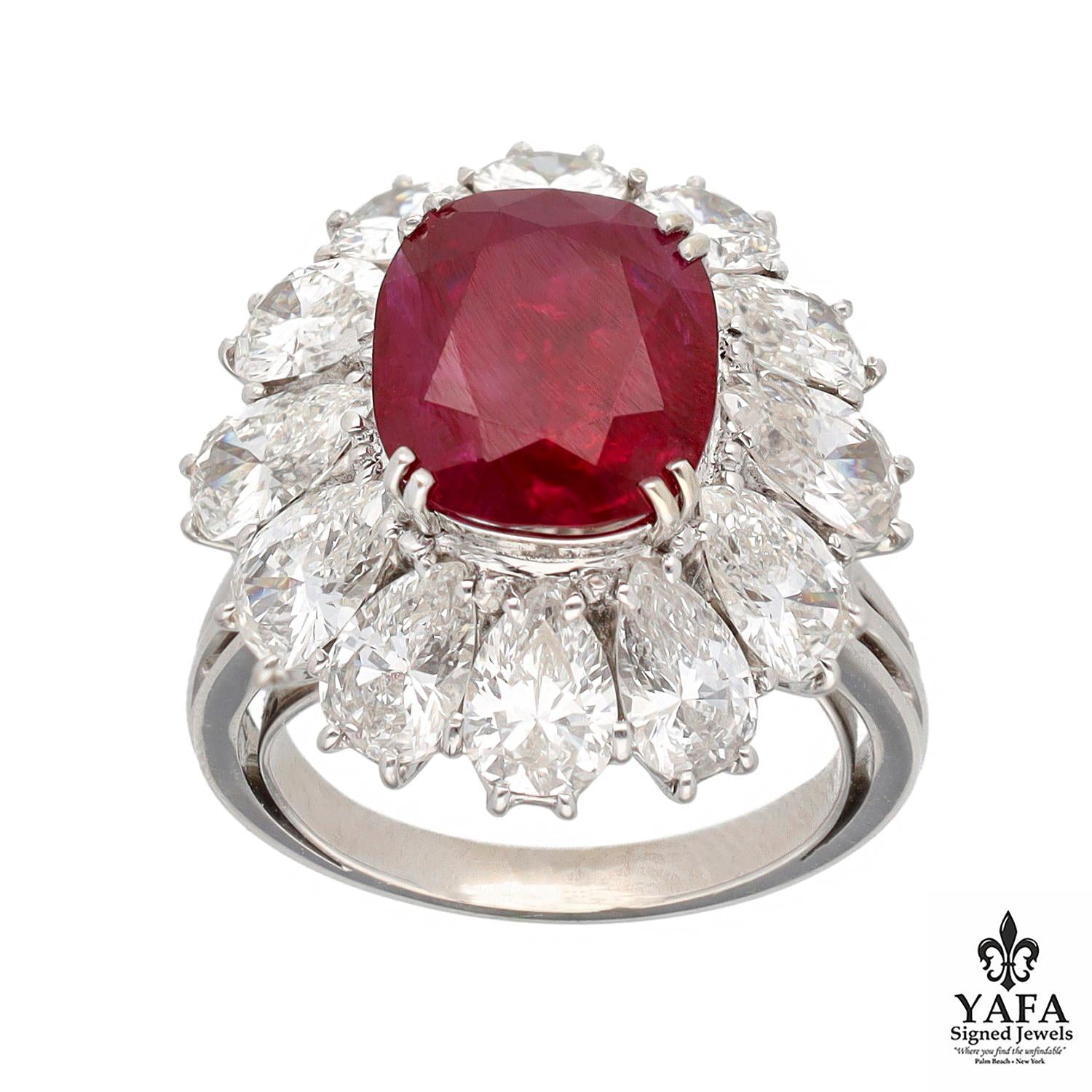 Cushion Shape Burma No Heat Ruby and Diamond Ring