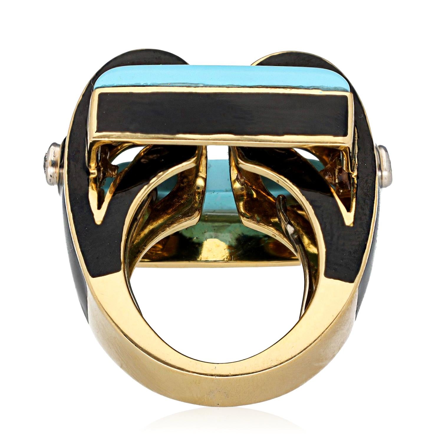 DAVID WEBB Turquoise, Diamond & Black Enamel Domino Ring