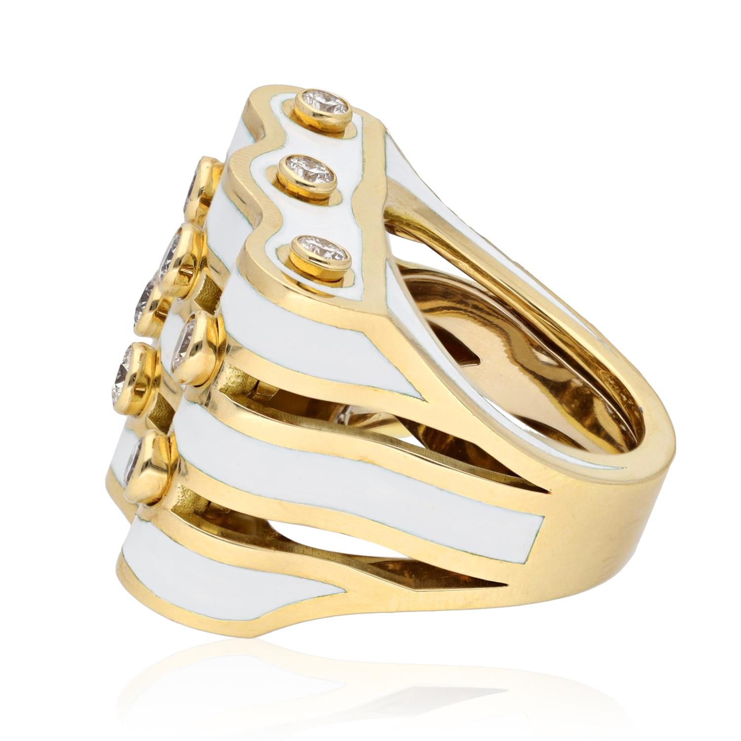 DAVID WEBB Diamond Wave Ring, White Enamel