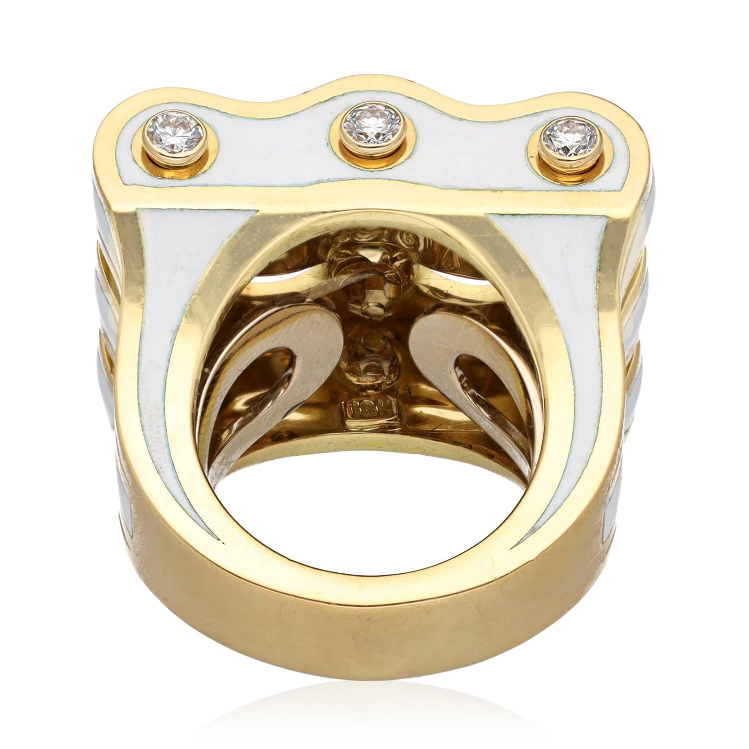 DAVID WEBB Diamond Wave Ring, White Enamel