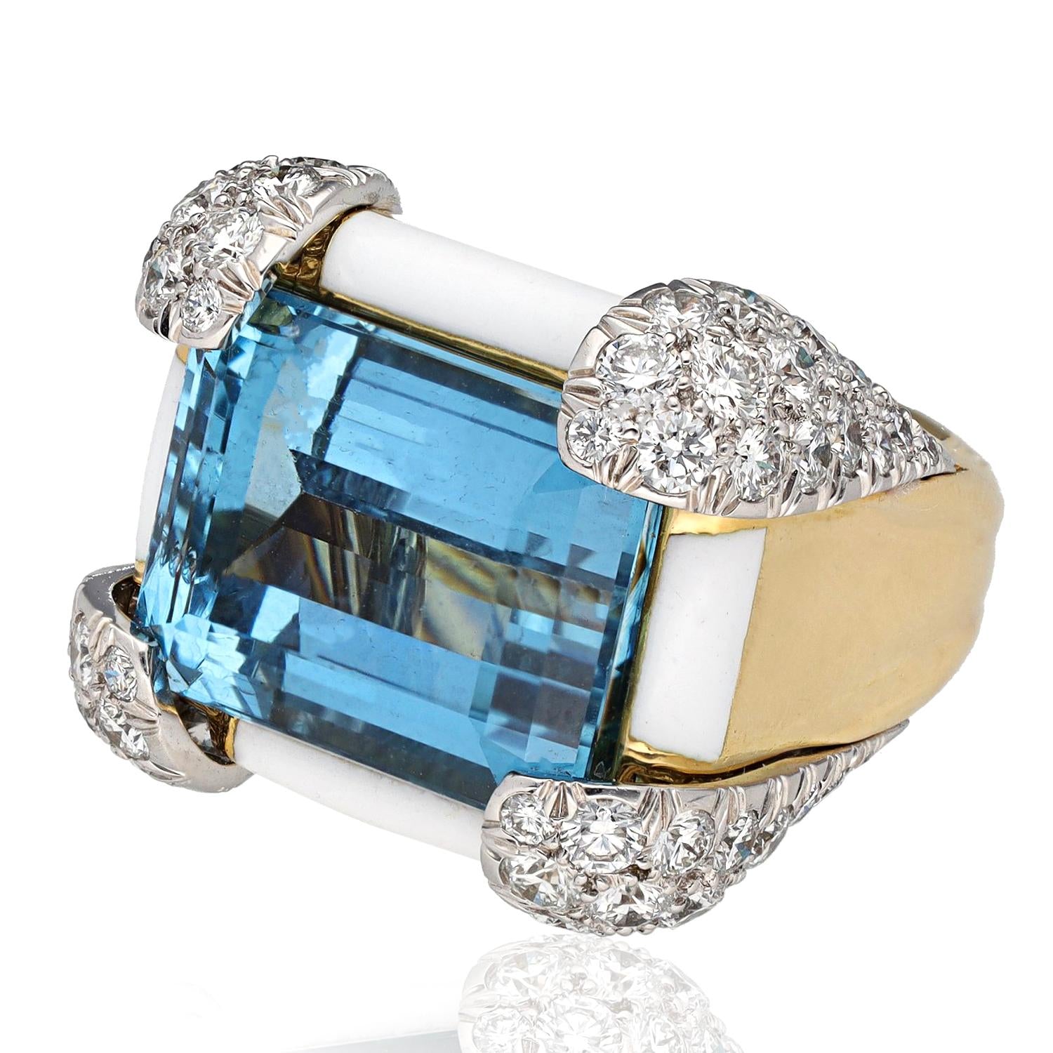 DAVID WEBB Aquamarine, Diamond & Enamel Ring