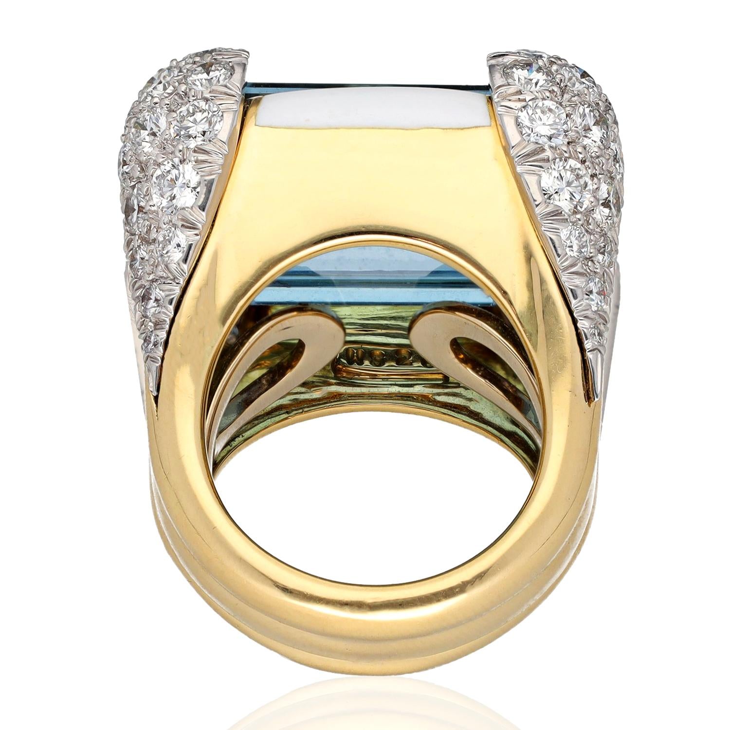 DAVID WEBB Aquamarine, Diamond & Enamel Ring