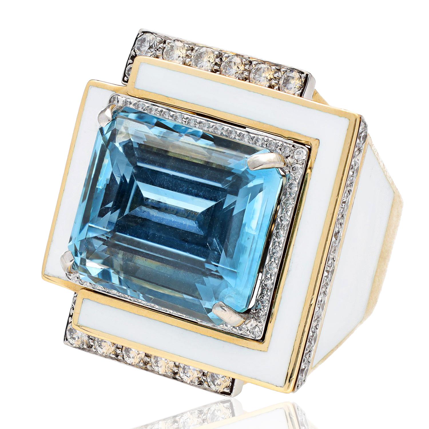 DAVID WEBB 'Cubist' Aquamarine Ring
