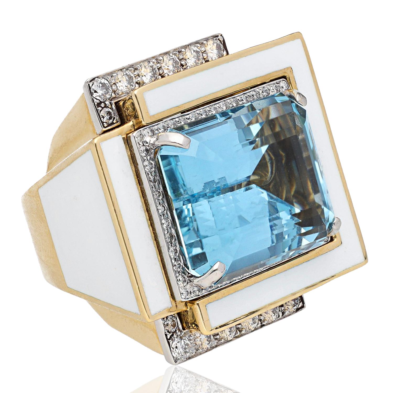 DAVID WEBB 'Cubist' Aquamarine Ring