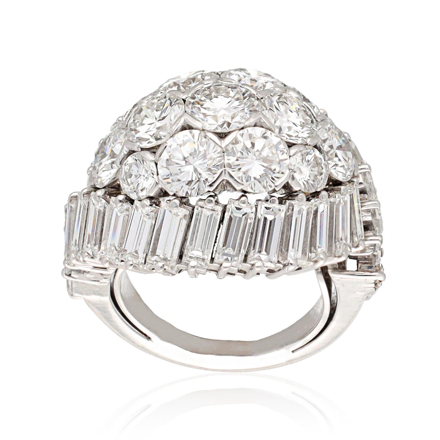 VAN CLEEF & ARPELS Platinum Round and Baguette Diamond Dome Ring