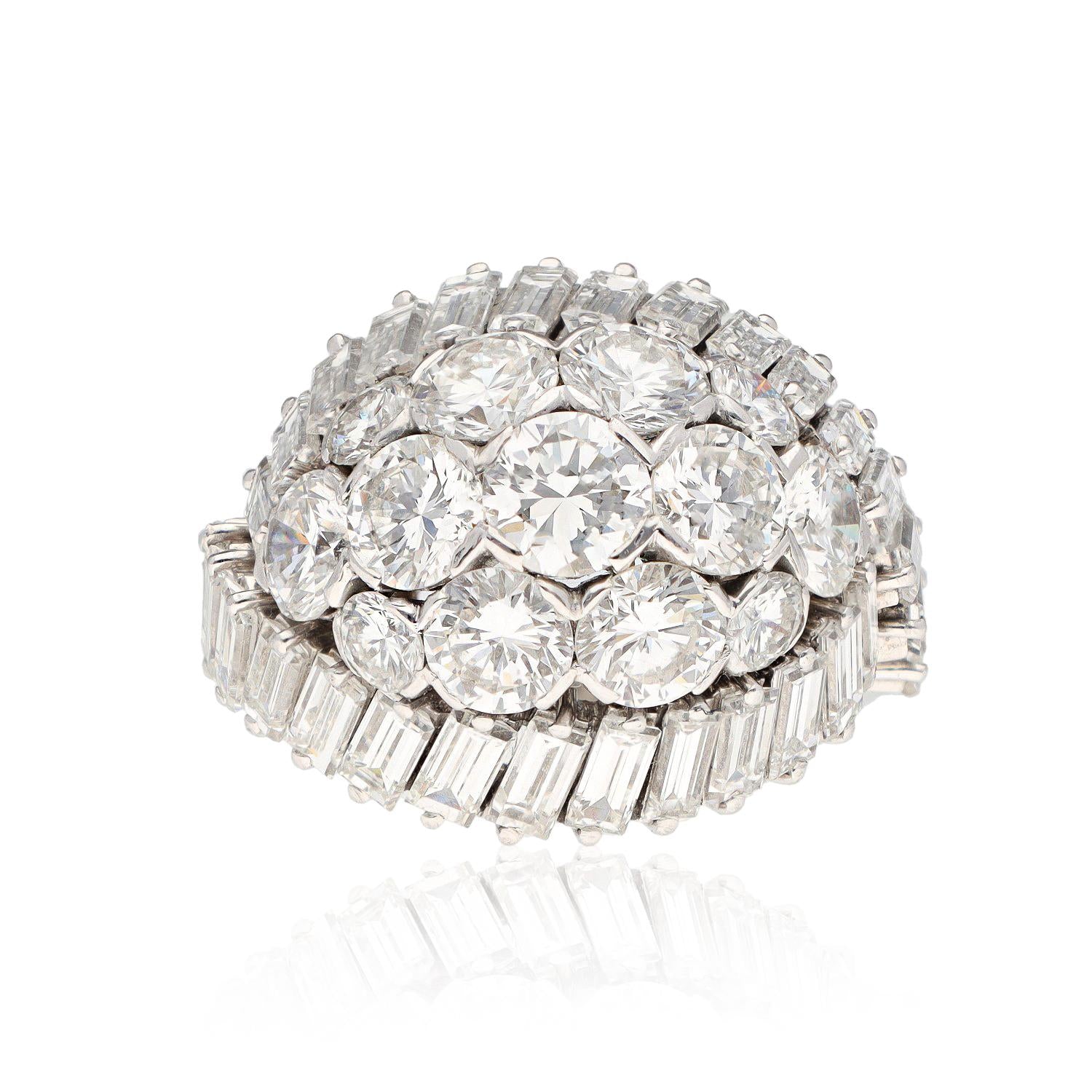 VAN CLEEF & ARPELS Platinum Round and Baguette Diamond Dome Ring