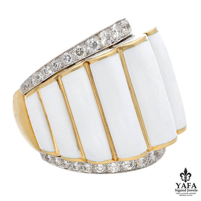 DAVID WEBB Scallop Ring, White Enamel