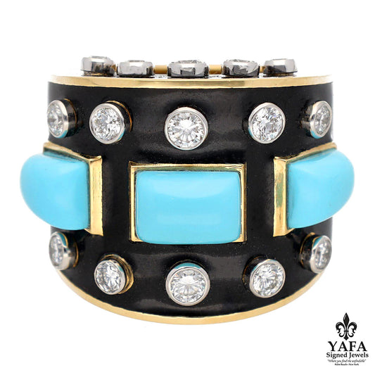 DAVID WEBB Bastille Ring, Turquoise, Black Enamel