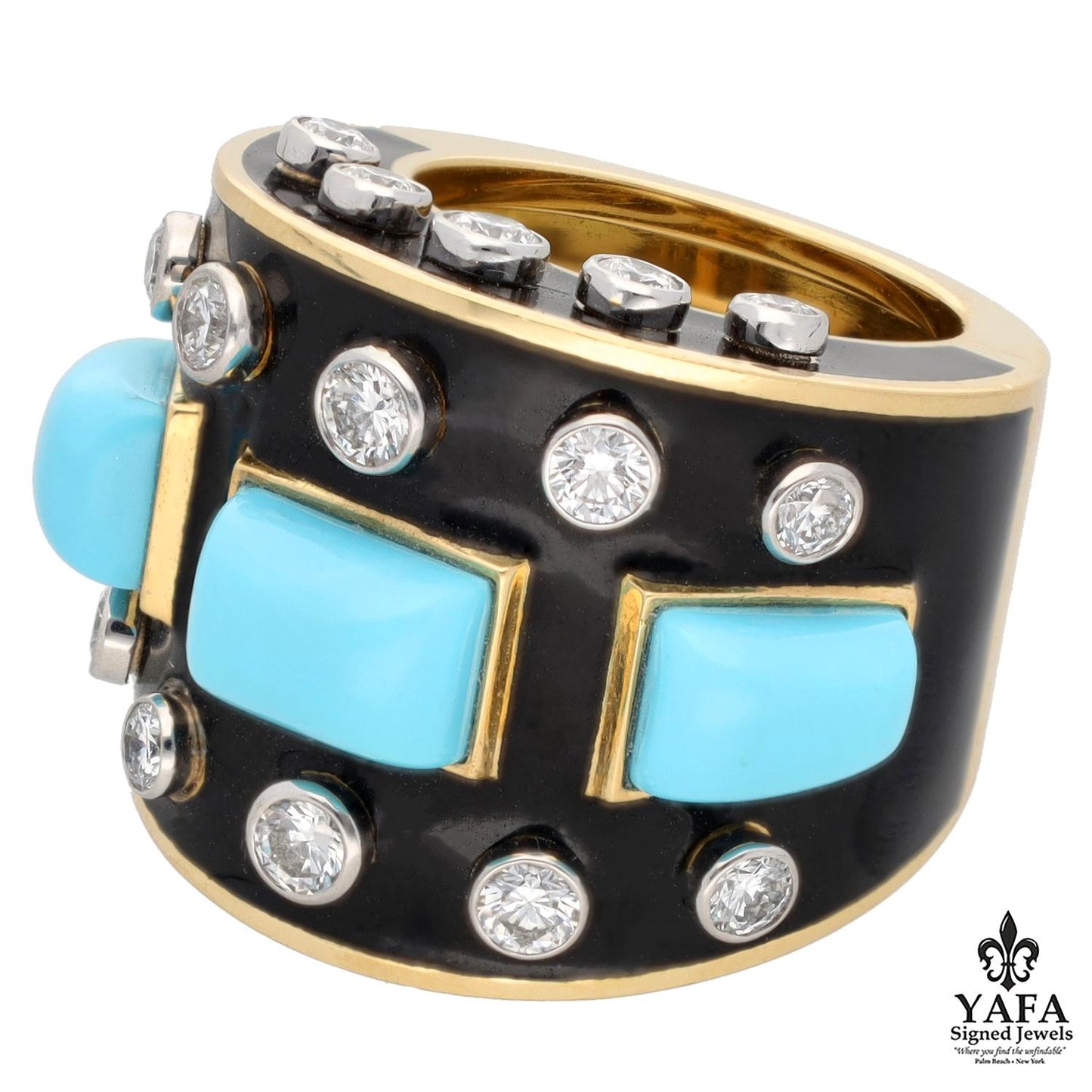 DAVID WEBB Bastille Ring, Turquoise, Black Enamel