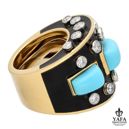 DAVID WEBB Bastille Ring, Turquoise, Black Enamel