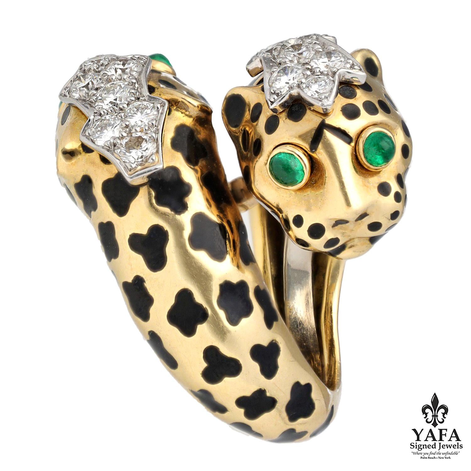 DAVID WEBB Double Wrap Leopard Head Ring