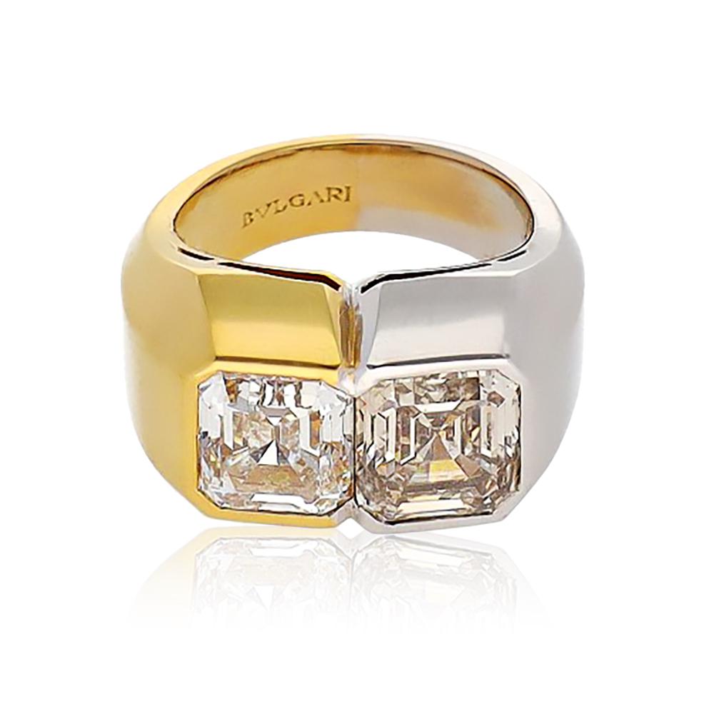 BVLGARI 18K Yellow Gold & Platinum Twin Diamond Contrast Ring