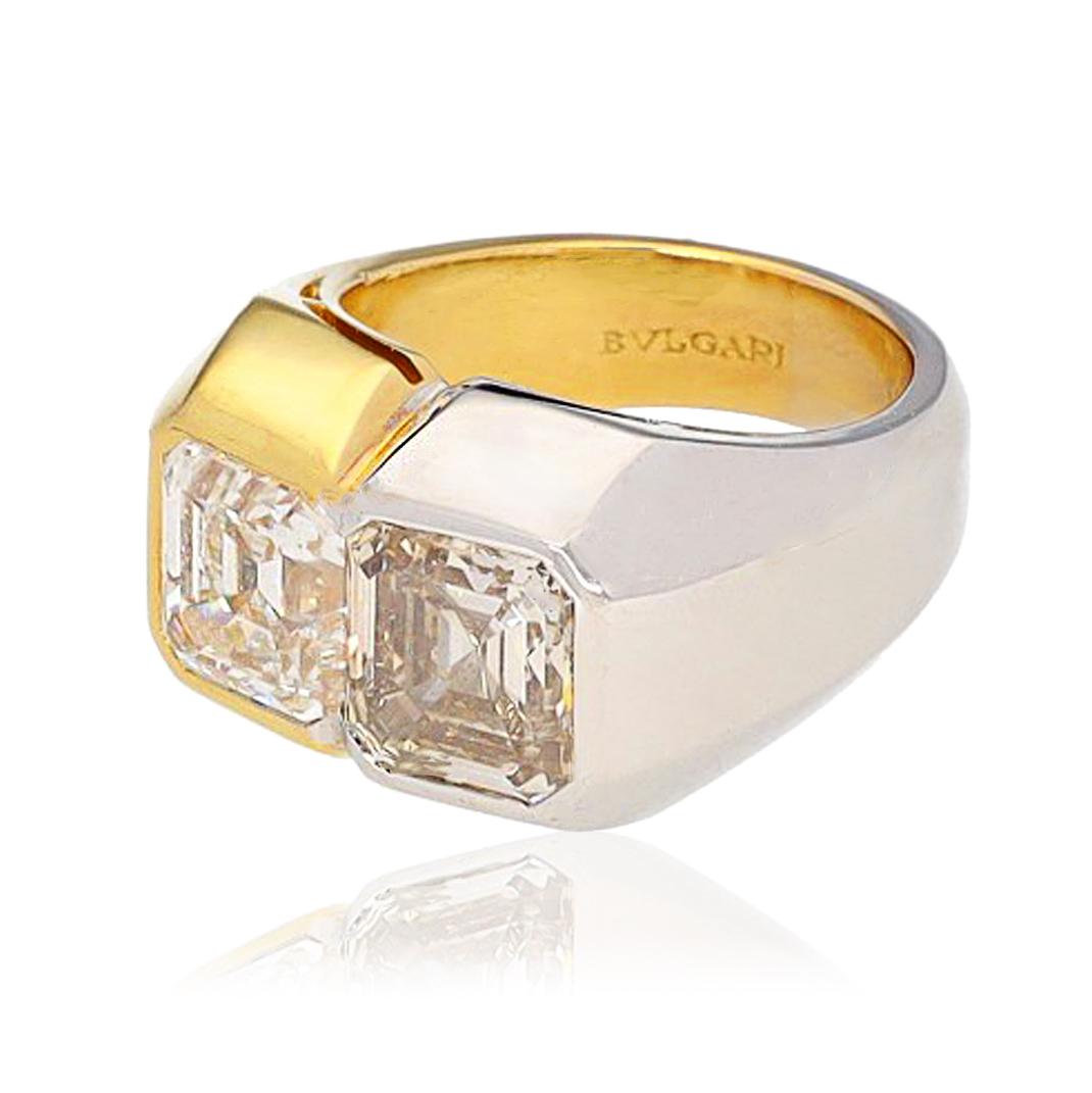 BVLGARI 18K Yellow Gold & Platinum Twin Diamond Contrast Ring