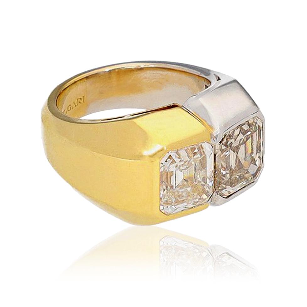 BVLGARI 18K Yellow Gold & Platinum Twin Diamond Contrast Ring