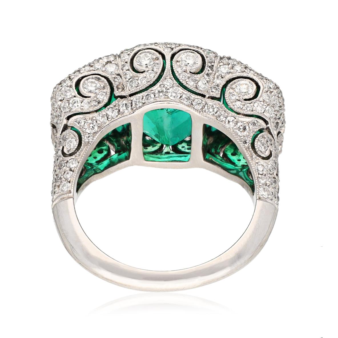 PLATINUM COLOMBIAN EMERALD AND DIAMOND RING