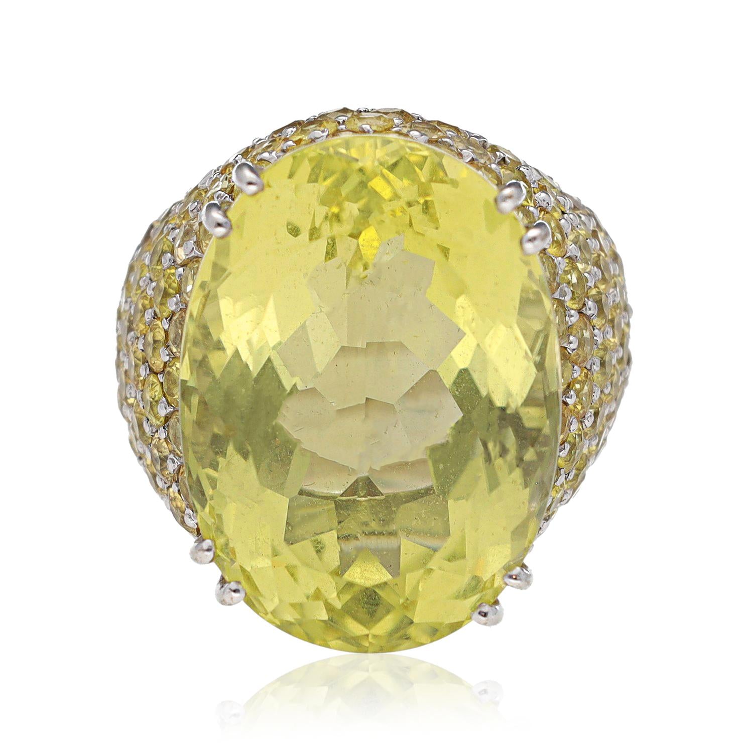 18K White Gold Peridot and Yellow Sapphire Dome Ring
