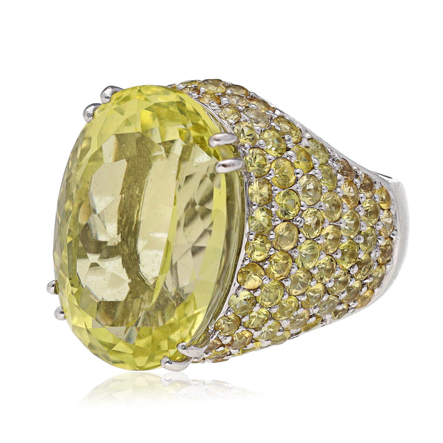 18K White Gold Peridot and Yellow Sapphire Dome Ring
