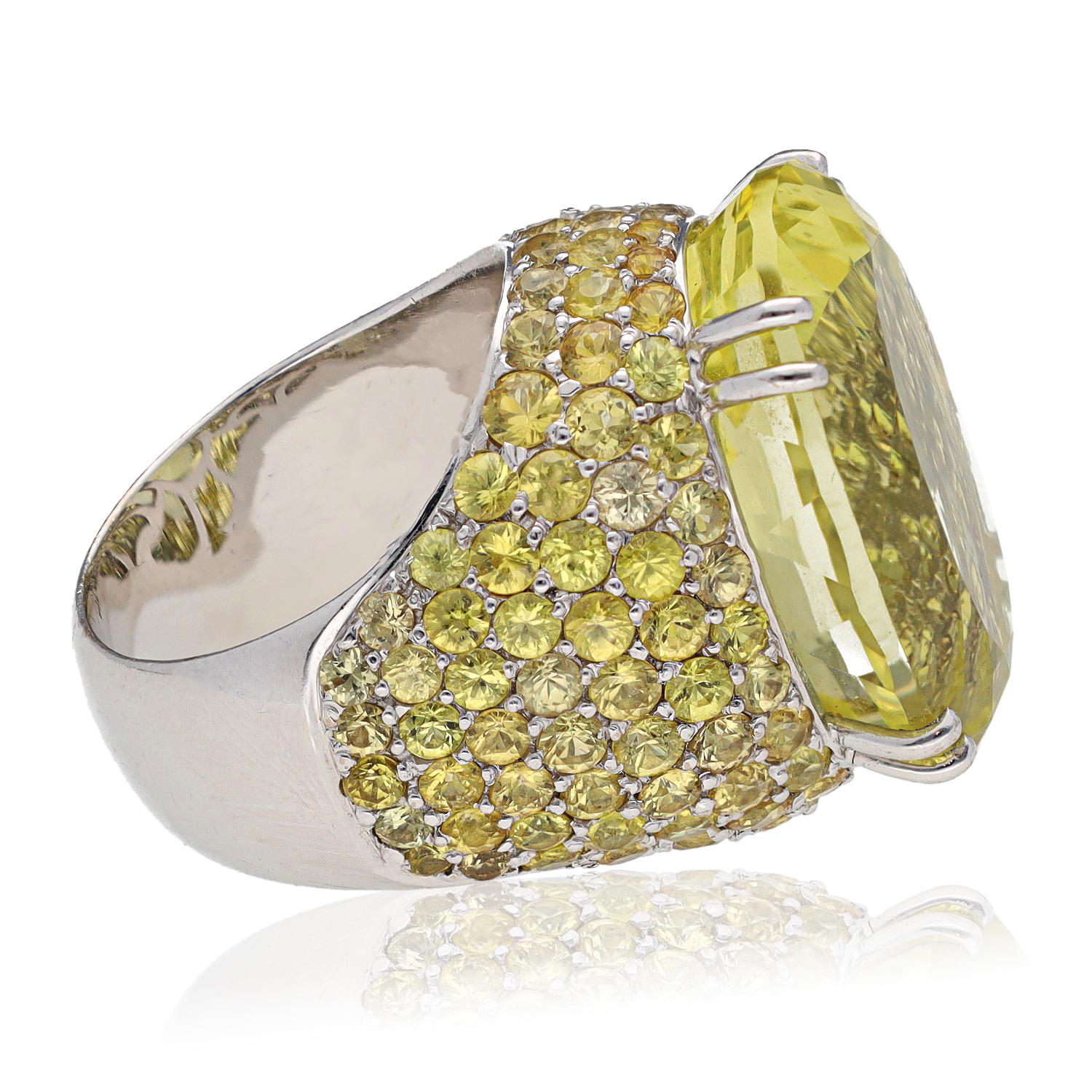 18K White Gold Peridot and Yellow Sapphire Dome Ring