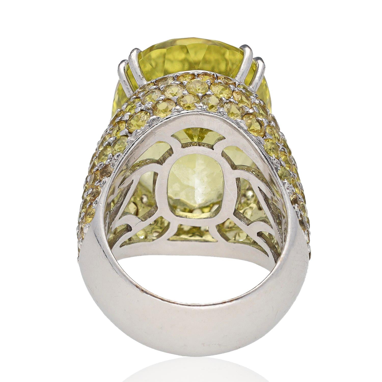 18K White Gold Peridot and Yellow Sapphire Dome Ring