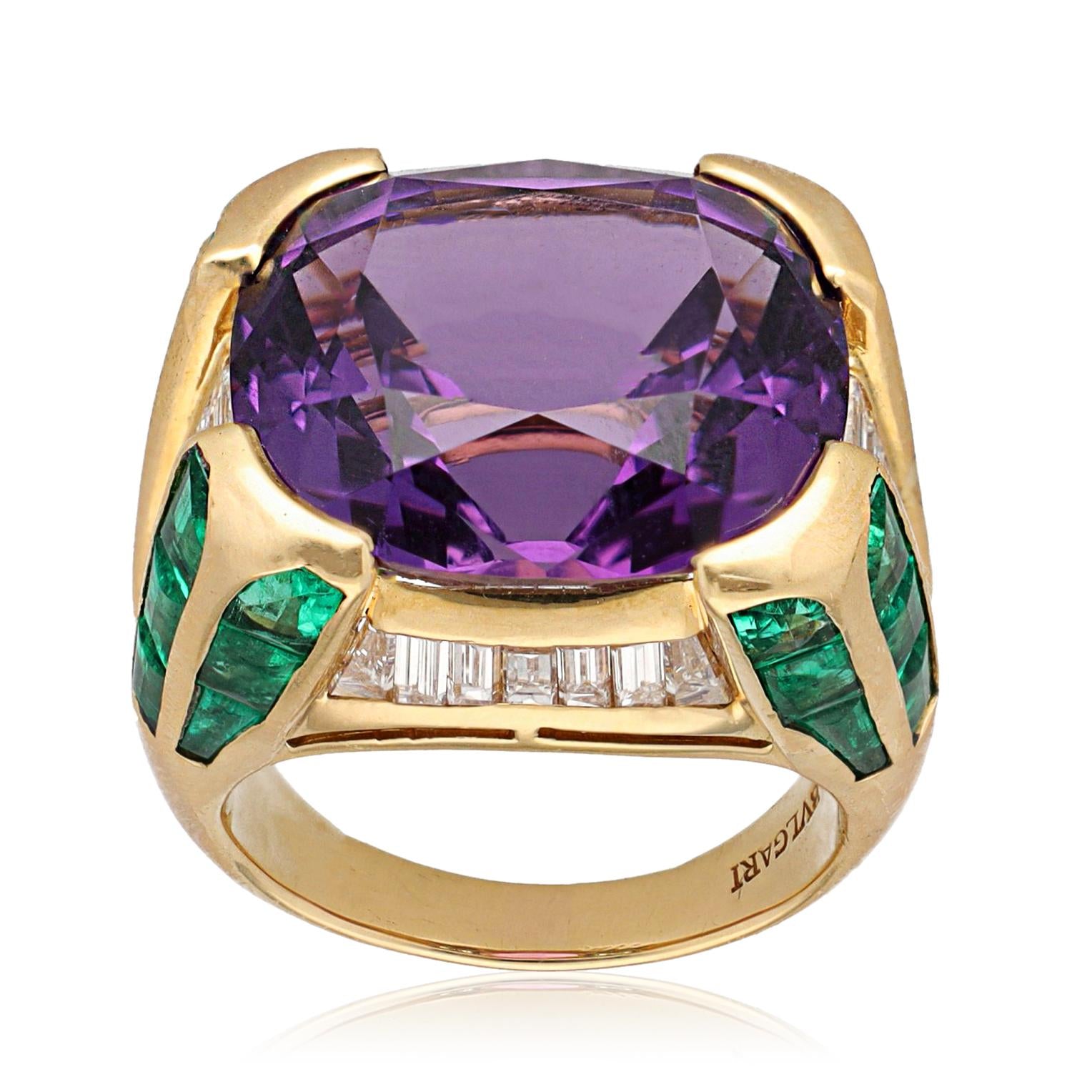 BULGARI Amethyst, Emerald & Diamond ‘Carré’ Cocktail Ring