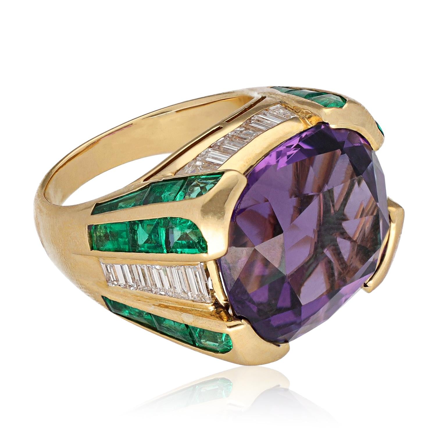 BULGARI Amethyst, Emerald & Diamond ‘Carré’ Cocktail Ring