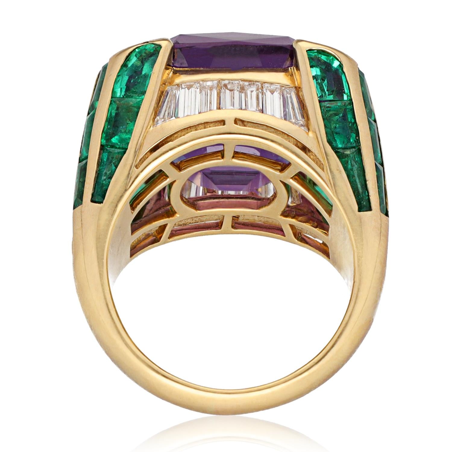 BULGARI Amethyst, Emerald & Diamond ‘Carré’ Cocktail Ring