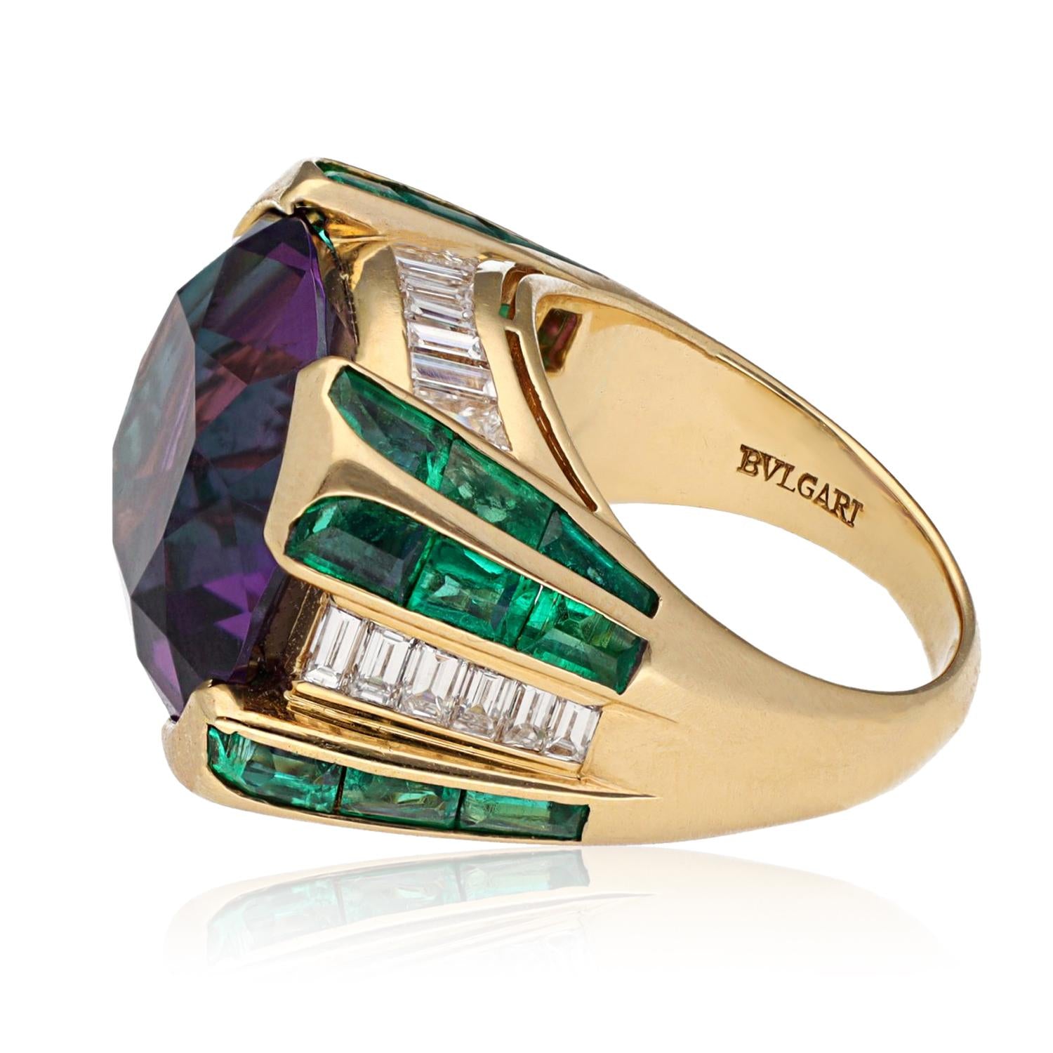 BULGARI Amethyst, Emerald & Diamond ‘Carré’ Cocktail Ring