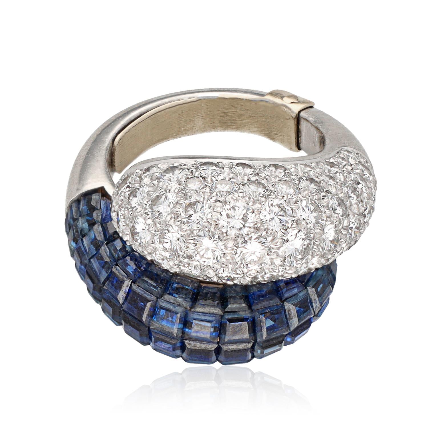 VAN CLEEF & ARPELS Platinum, Diamond and Mystery-Set Sapphire “Boule” Ring