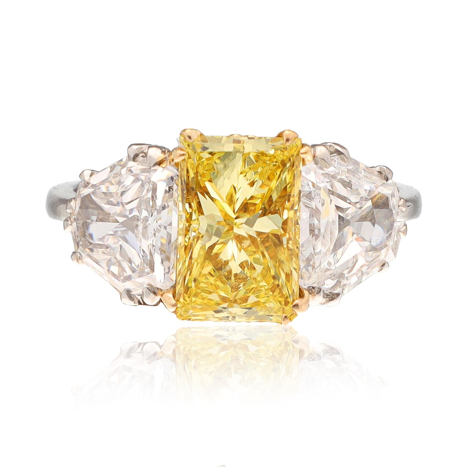 Platinum And 18K Yellow Gold Fancy Vivid Yellow Diamond Ring