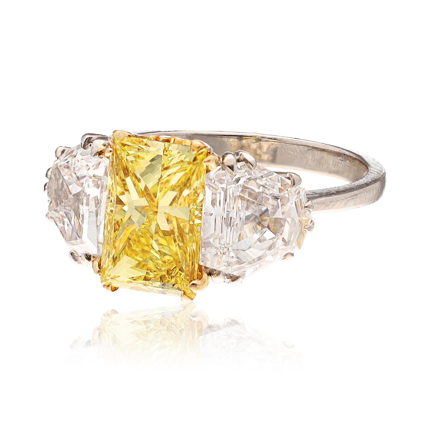 Platinum And 18K Yellow Gold Fancy Vivid Yellow Diamond Ring