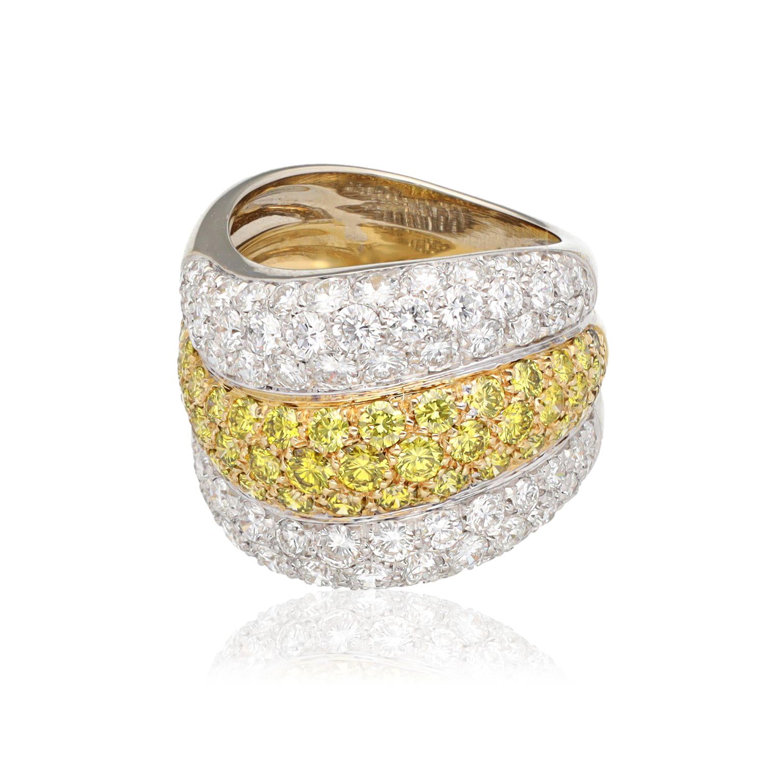 White and Yellow Diamond Wave Ring