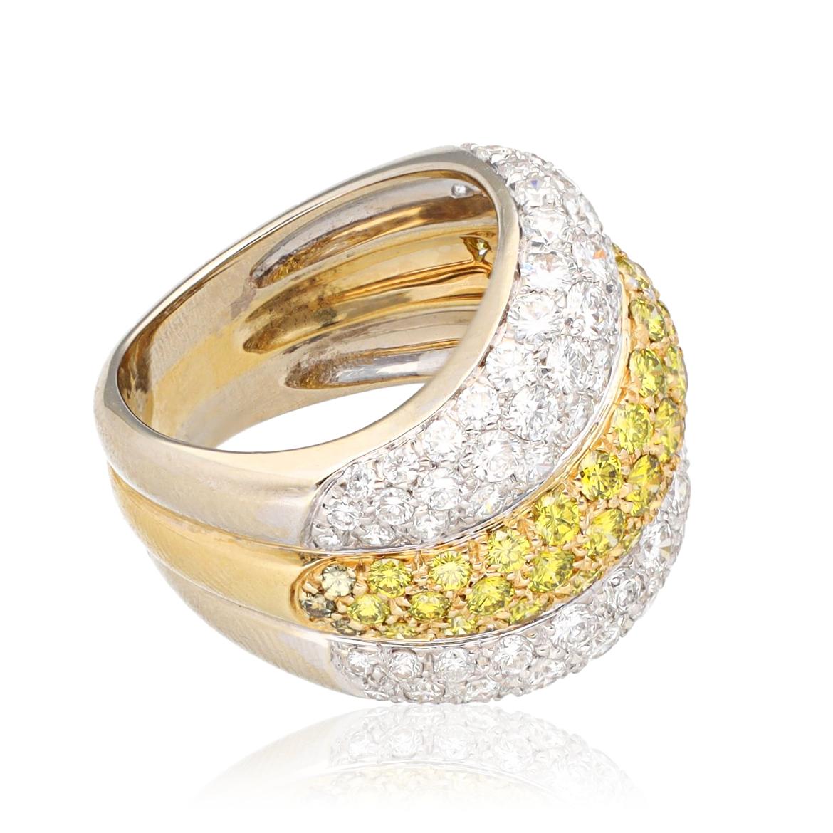 White and Yellow Diamond Wave Ring