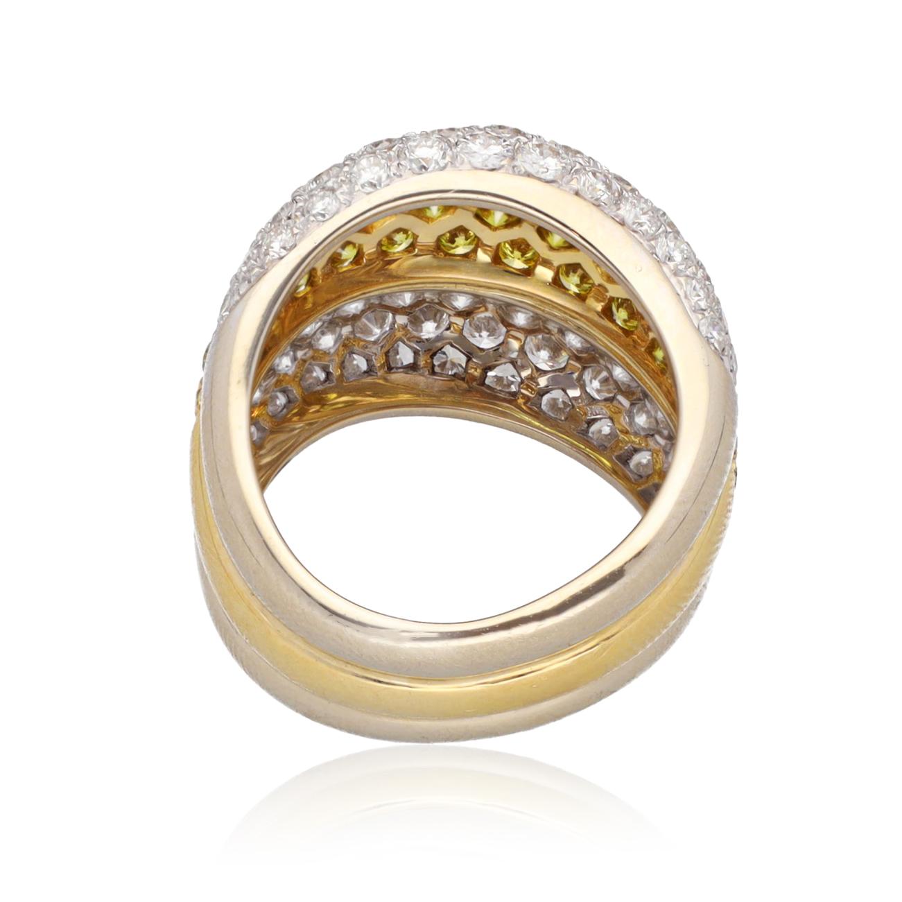 White and Yellow Diamond Wave Ring