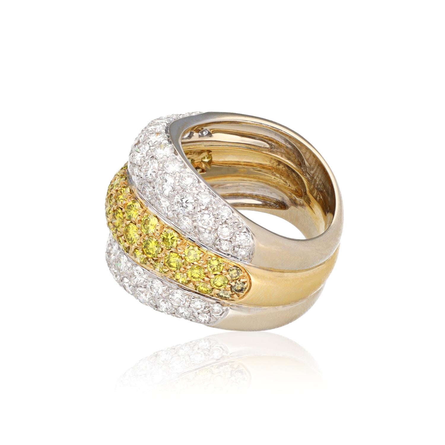 White and Yellow Diamond Wave Ring